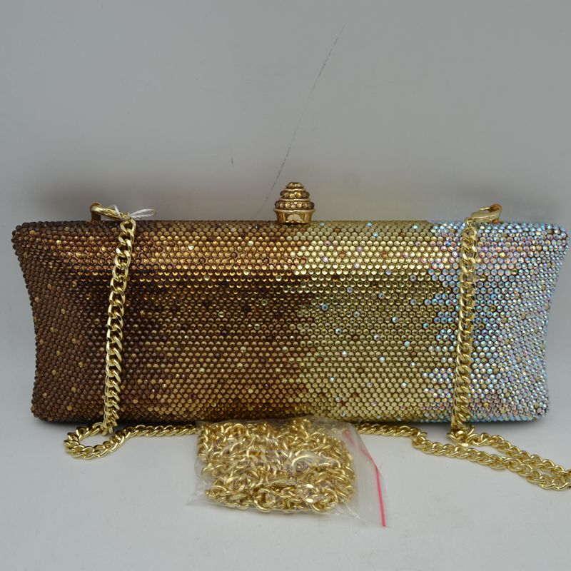 Elongated Evening Clutch Bag with Slender Chain Strap - Clutch Bags
