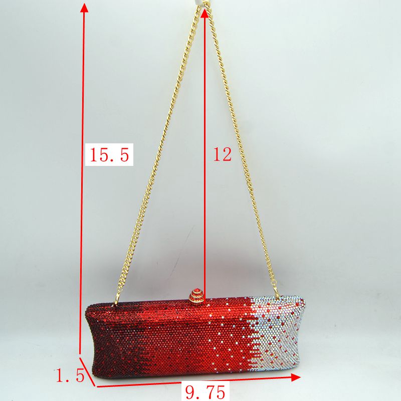 Elongated Evening Clutch Bag with Slender Chain Strap - Clutch Bags