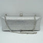Elongated Evening Clutch Bag with Slender Chain Strap - Silver - Clutch Bags