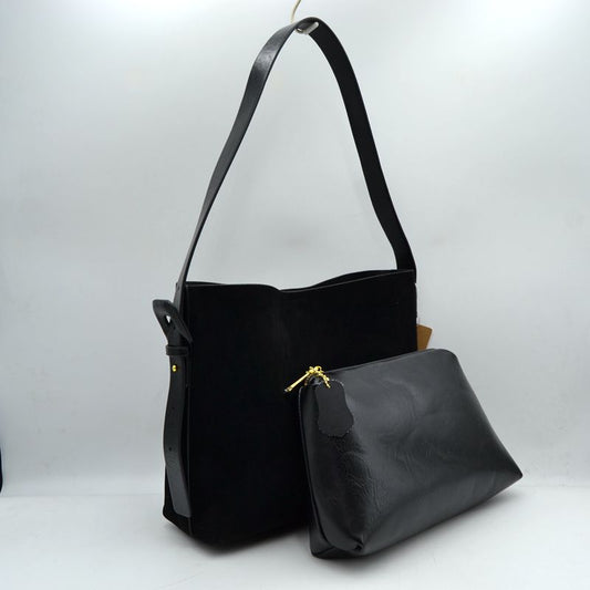 Shoulder Bag with Matching Removable Zipper Pouch - Black - Shoulder Bag