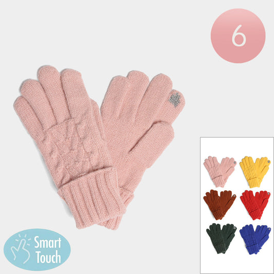Assorted 6Pairs - Solid Cable Knit Touch Smart Gloves