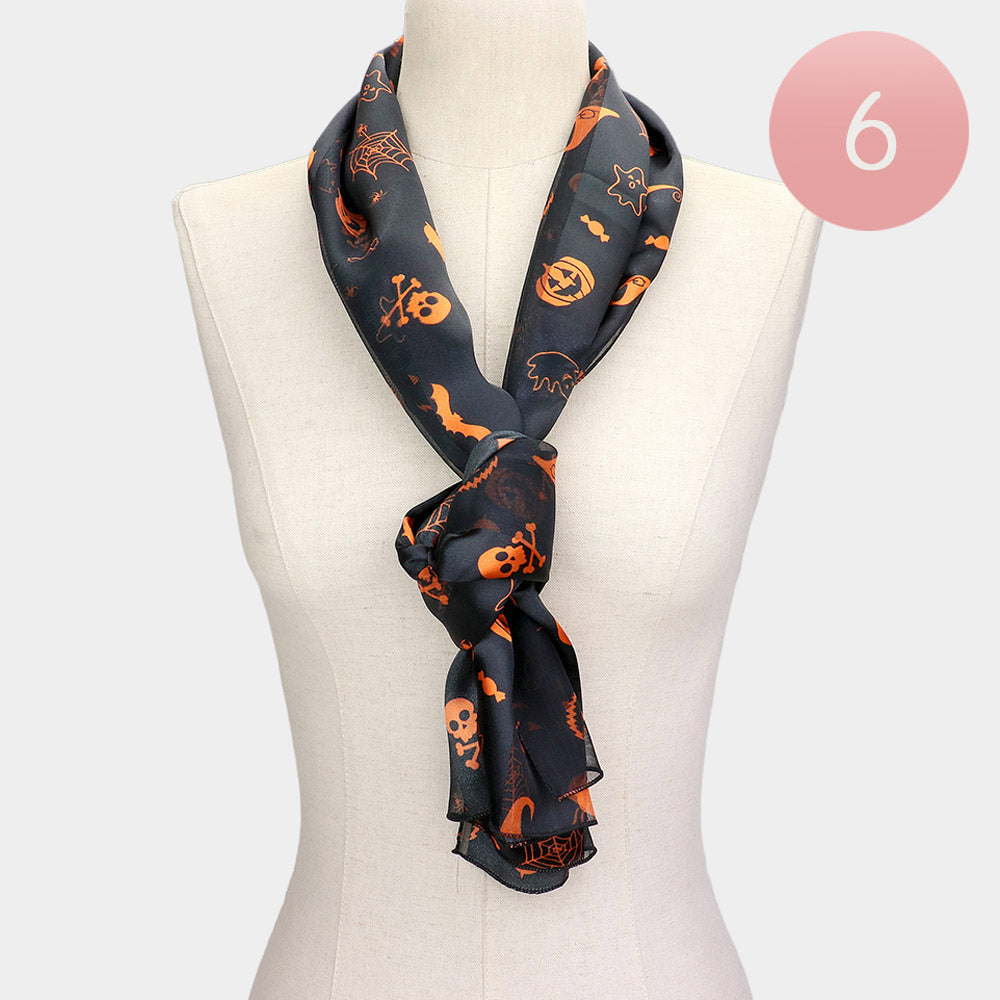 Black 6Pcs - Halloween Pattern Print Scarf
