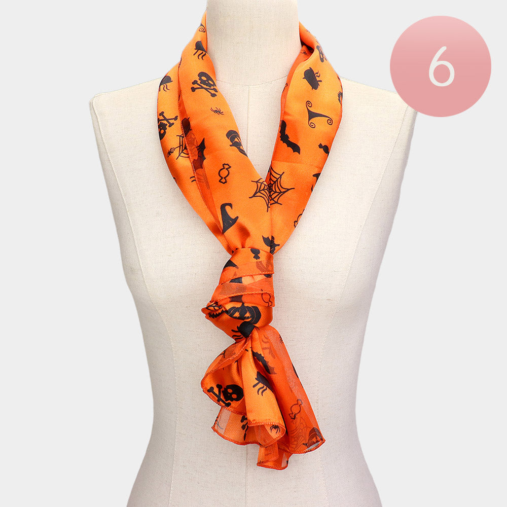 Orange 6Pcs - Halloween Pattern Print Scarf