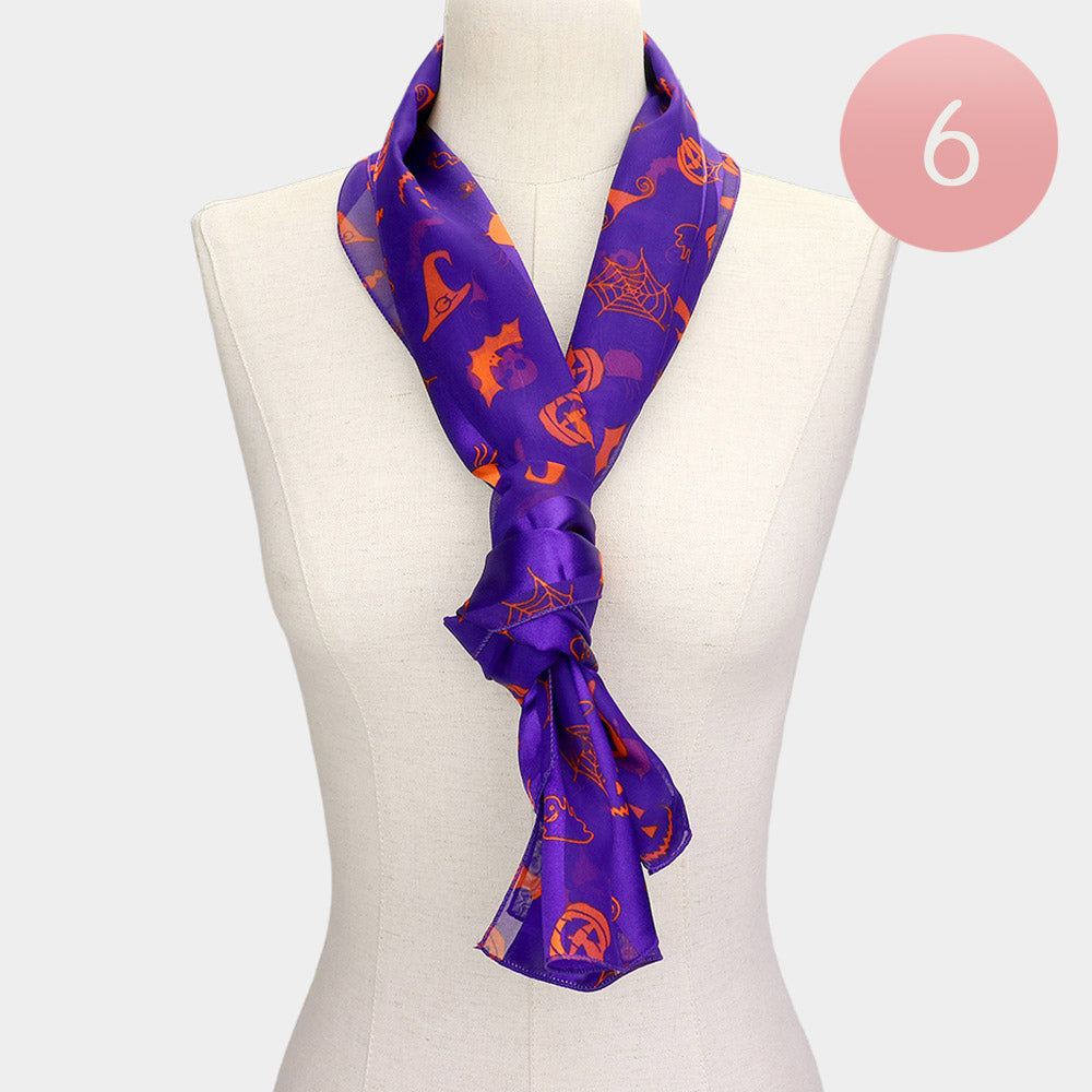Purple 6Pcs - Halloween Pattern Print Scarf