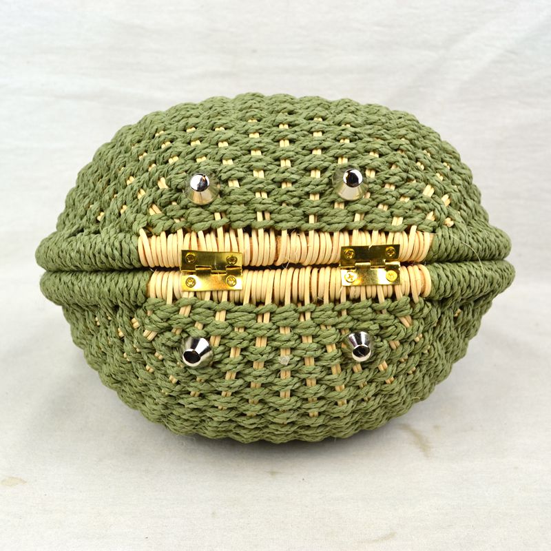 Boho Round Woven Straw Satchel – Convertible Circle Basket Bag with Chain Strap - Crossbody Bag