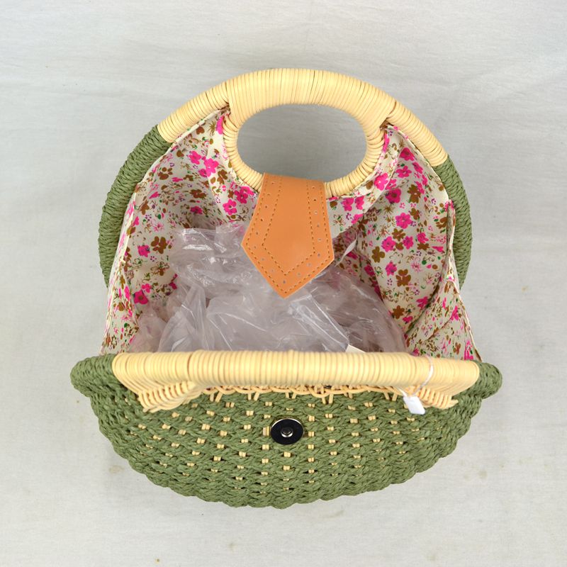 Boho Round Woven Straw Satchel – Convertible Circle Basket Bag with Chain Strap - Crossbody Bag