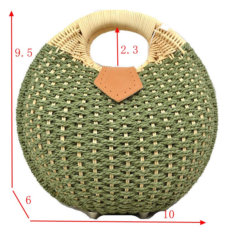 Boho Round Woven Straw Satchel – Convertible Circle Basket Bag with Chain Strap - Crossbody Bag