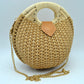 Round Woven Straw Handbag with Rattan Cutout Handle - Straw Bag
