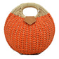 Boho Round Woven Straw Satchel – Convertible Circle Basket Bag with Chain Strap - Orange - Crossbody Bag