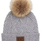 C.C Heather Beanie Hat With Pom Pom And Suede Patch - Periwinkle - Beanies
