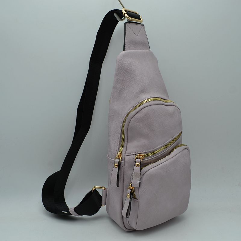 Multi-Zipper Crossbody Sling Bag with Adjustable Strap - Lavender - Sling Bag