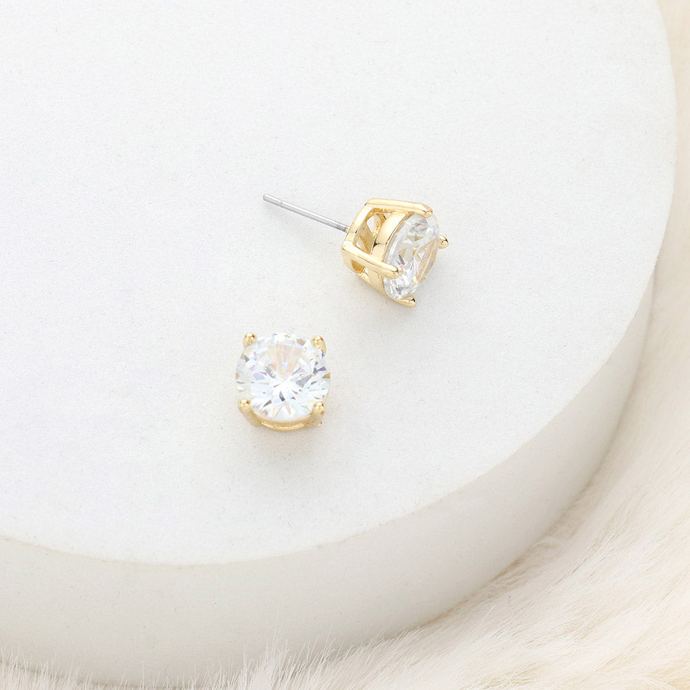 9mm Round Crystal Cubic Zirconia Stud Earrings in Clear Gift Box - Ready to Gift - Stud Earrings