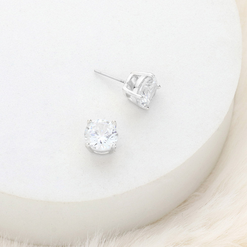 9mm Round Crystal Cubic Zirconia Stud Earrings in Clear Gift Box - Ready to Gift - Stud Earrings