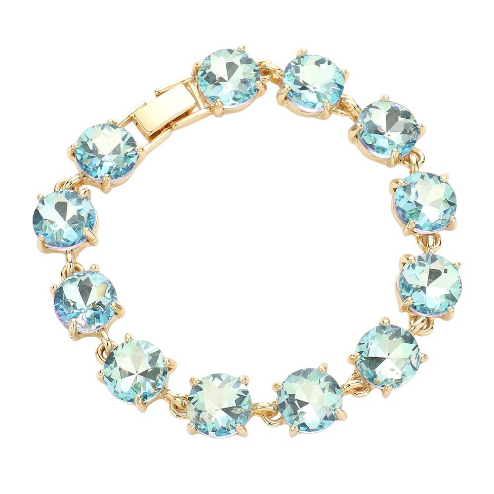 AB Aqua Round Stone Link Evening Bracelet, this beautiful Evening Bracelet is crafted from high-quality materials to ensure a luxurious and comfortable fit. It provides a timeless look that will add sophistication to any outfit. Perfect Gift for December Birthdays, Christmas, and gifts for your friends and family.
