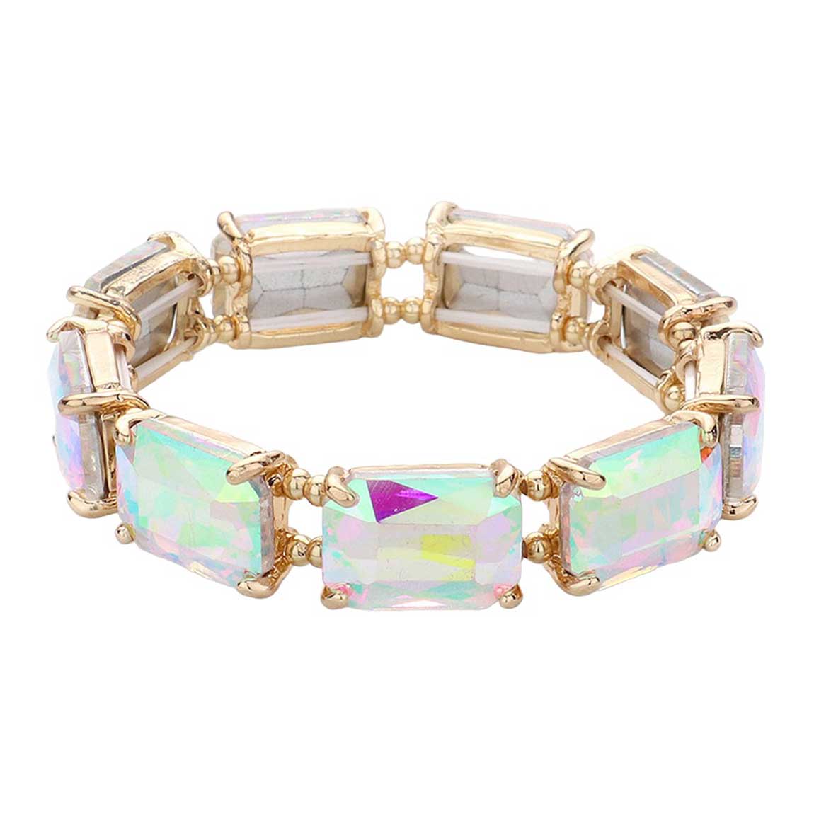 AB Gold Emerald Cut Stone Stretch Evening Bracelet, get ready with this Stretch Evening Bracelet to receive the best compliments on any special occasion. Put on a pop of color to complete your ensemble and make you stand out on special occasions. It looks so pretty, bright, and elegant on any special occasion.