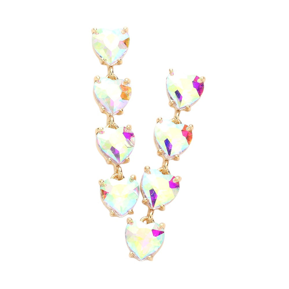 AB Gold Heart Stone Link Dangle Evening Earrings are the perfect addition to your evening ensemble. The beautiful heart-shaped stones and elegant link design exude sophistication and charm. Elevate your outfit and make a statement with these stylish earrings.
