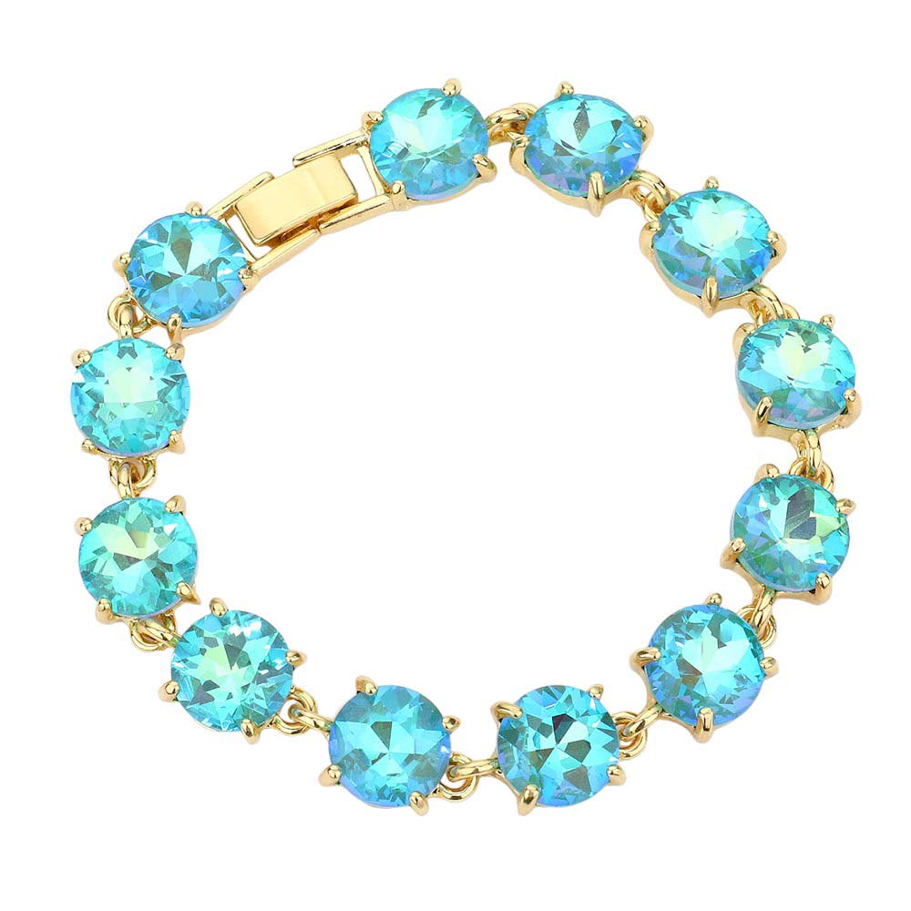 AB Multi Aqua Round Stone Link Evening Bracelet, this beautiful Evening Bracelet is crafted from high-quality materials to ensure a luxurious and comfortable fit. It provides a timeless look that will add sophistication to any outfit. Perfect Gift for December Birthdays, Christmas, and gifts for your friends and family.