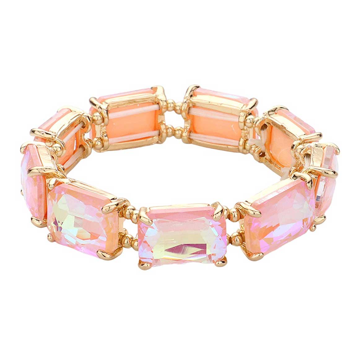 AB Pink Emerald Cut Stone Stretch Evening Bracelet, get ready with this Stretch Evening Bracelet to receive the best compliments on any special occasion. Put on a pop of color to complete your ensemble and make you stand out on special occasions. It looks so pretty, bright, and elegant on any special occasion.