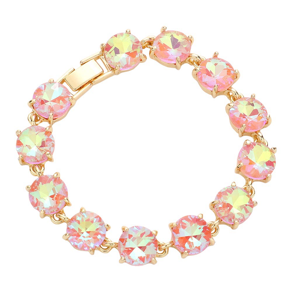 AB Pink Round Stone Link Evening Bracelet, this beautiful Evening Bracelet is crafted from high-quality materials to ensure a luxurious and comfortable fit. It provides a timeless look that will add sophistication to any outfit. Perfect Gift for December Birthdays, Christmas, and gifts for your friends and family.