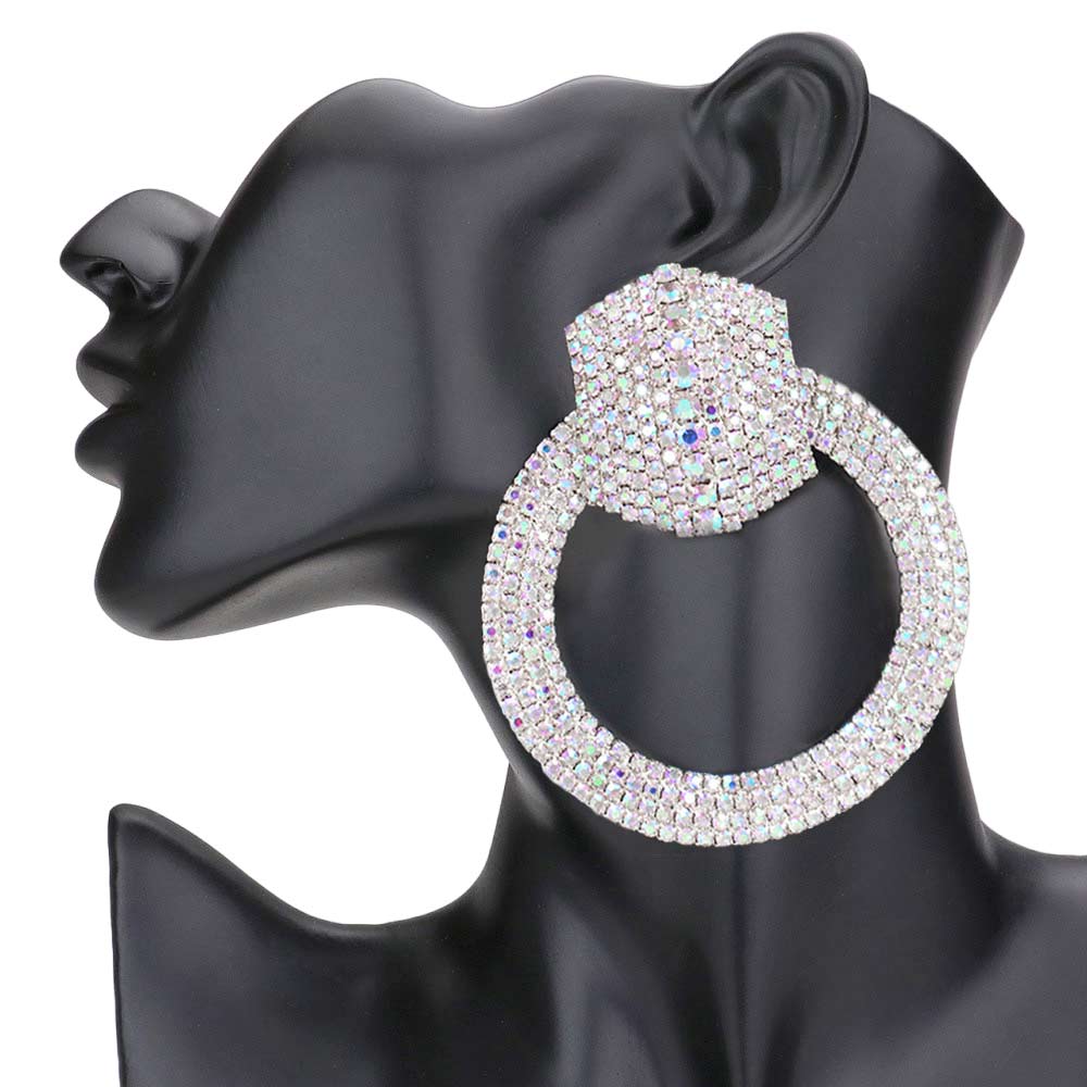AB Rhodium Rhinestone Pave Hexagon Open Circle Evening Earrings, get ready with these evening earrings to receive the best compliments on any special occasion. These classy evening earrings are perfect for parties, Weddings, and Evenings. Awesome gift for birthdays, anniversaries, Valentine‚Äö√Ñ√¥s Day, or any special occasion.