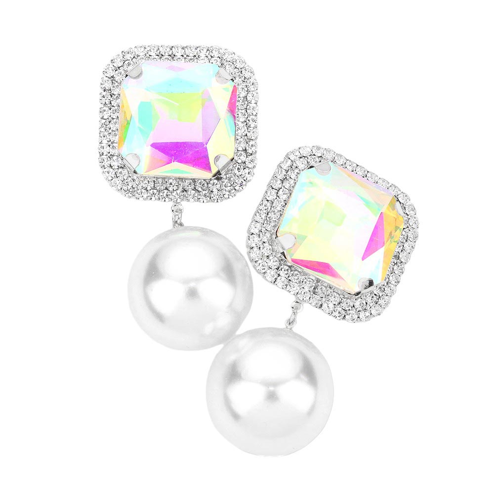 AB Rhodium Square Stone Pearl Link Dangle Evening Clip on Earrings, make a fashionable addition to any ensemble. Crafted with a unique square stone and pearl link, these eye-catching earrings are perfect for any formal or special occasion. These clip-on earrings offer a secure fit and ensure complete comfort throughout the night.