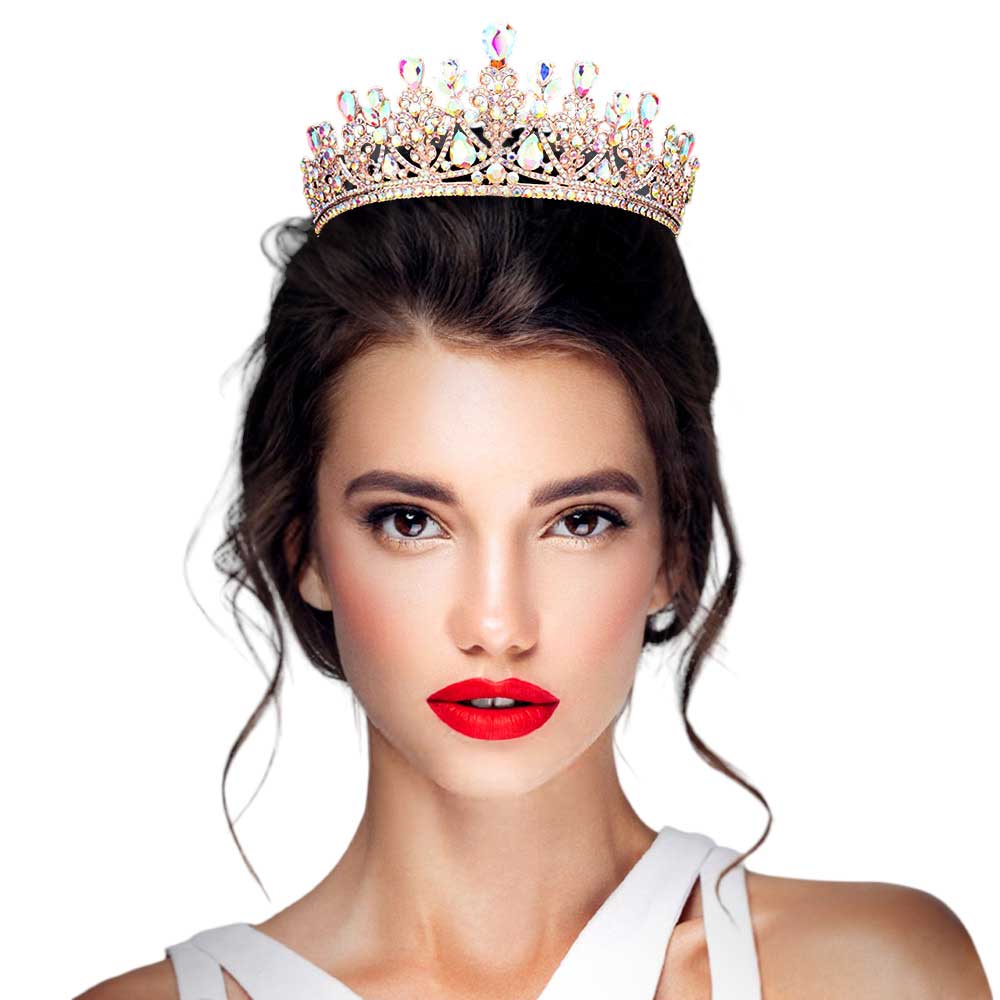 AB Rose Gold Teardrop Stone Accented Princess Tiara, This elegant shining Stone design, makes you more charming. A stunning Teardrop Stone Accented Princess Tiara that can be a perfect Bridal Headpiece. This tiara features precious stones and an artistic design. Makes You more eye-catching in the crowd. This unique Hair Jewelry is suitable for any special occasion to add a luxe, attraction, and a perfect touch of class. It is the perfect compliment that will make your whole party look come to life. 