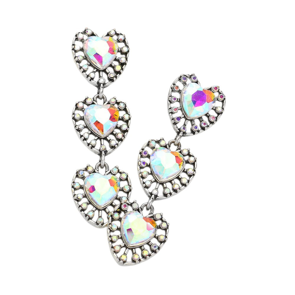 AB Silver Heart Stone Cluster Link Dropdown Earrings are a must-have for any fashion-forward individual. Crafted with precision and featuring stunning heart-shaped stones, these earrings will elevate any outfit. Their unique link and dropdown design adds a touch of sophistication and elegance. Perfect for any occasion.