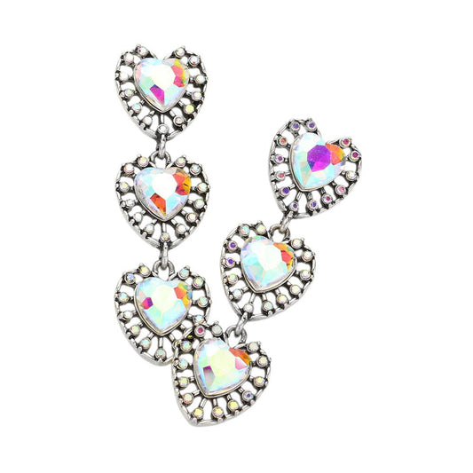 AB Silver Heart Stone Cluster Link Dropdown Earrings are a must-have for any fashion-forward individual. Crafted with precision and featuring stunning heart-shaped stones, these earrings will elevate any outfit. Their unique link and dropdown design adds a touch of sophistication and elegance. Perfect for any occasion.