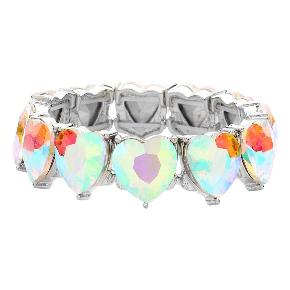 AB-Silver-Heart Stone Stretch Evening Bracelet, Get ready with this stone stretchable Bracelet and put on a pop of color to complete your ensemble. Perfect Birthday Gift, Anniversary Gift, Mother's Day Gift, Mom Gift, Thank you, Gift, Just Because Gift, or any special occasion. Stay gorgeous wearing this stunning bracelet.