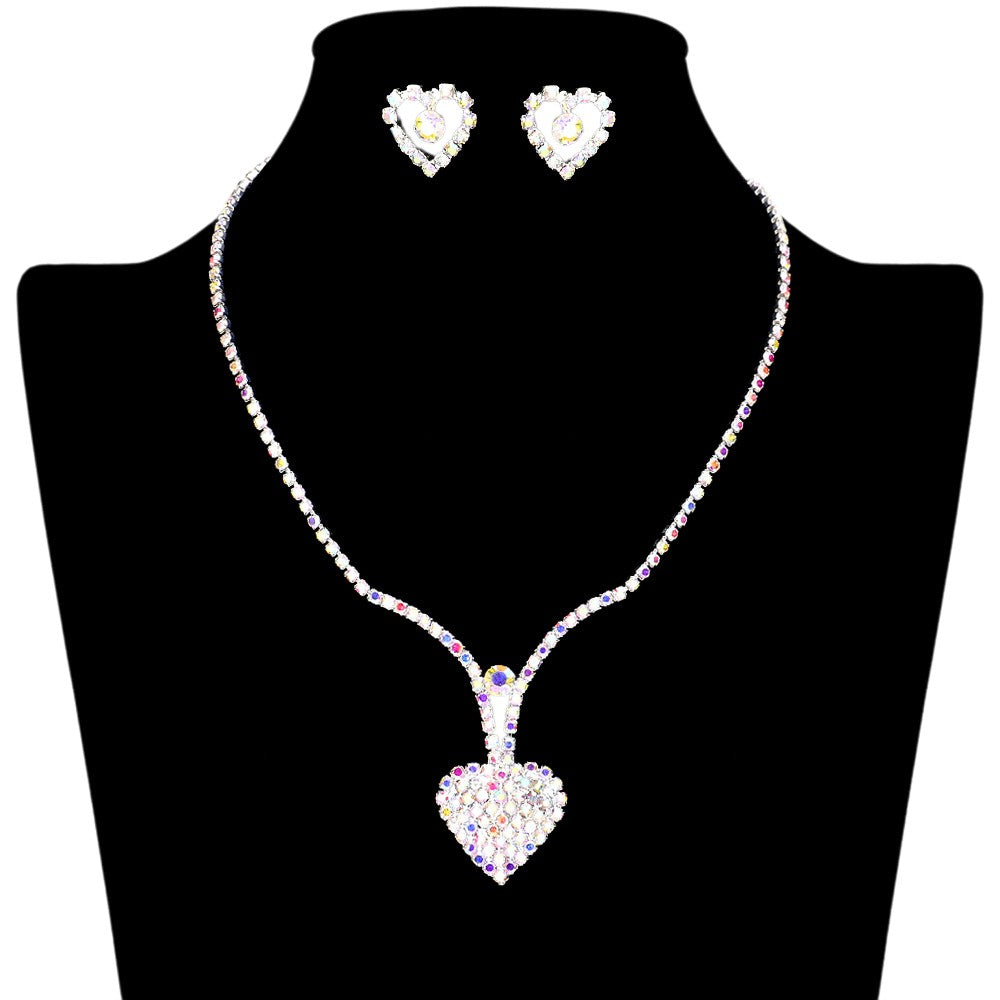 AB Silver Rhinestone Paved Heart Necklace adds a touch of elegance and sparkle to any outfit. The rhinestone pave design catches the light and draws attention to the delicate heart pendant. Made with high-quality materials, this necklace is durable and perfect for any occasion.