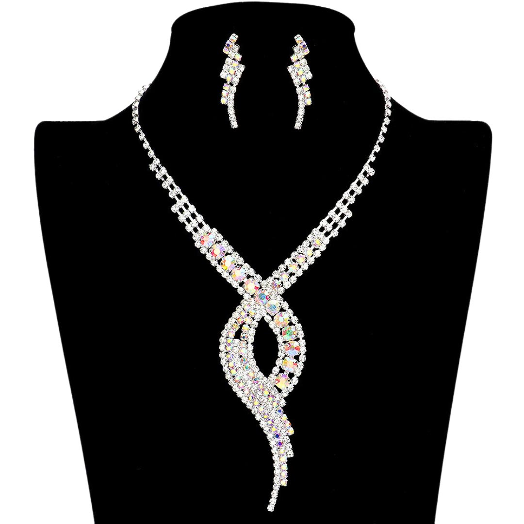 AB Silver Swirl Rhinestone Pave Necklace, get ready with this swirl rhinestone pave necklace to receive the best compliments on any special occasion. These classy swirl rhinestone pave necklaces are perfect for parties, weddings, and evenings. Awesome gift for birthdays, anniversaries, Valentine‚Äö√Ñ√¥s Day, or any special occasion.