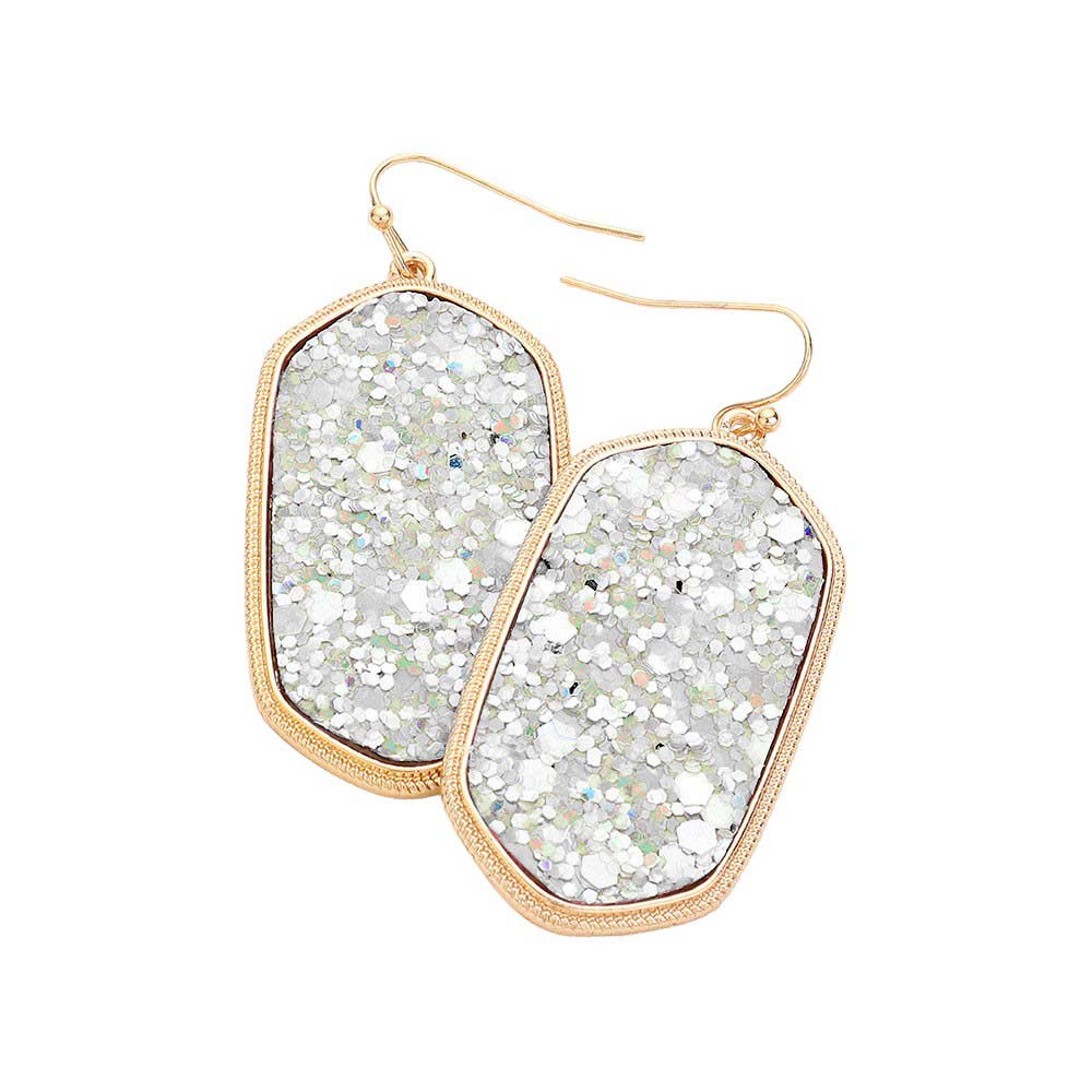 Sparkly Hexagon Frame Dangle Earrings - AB - Earrings