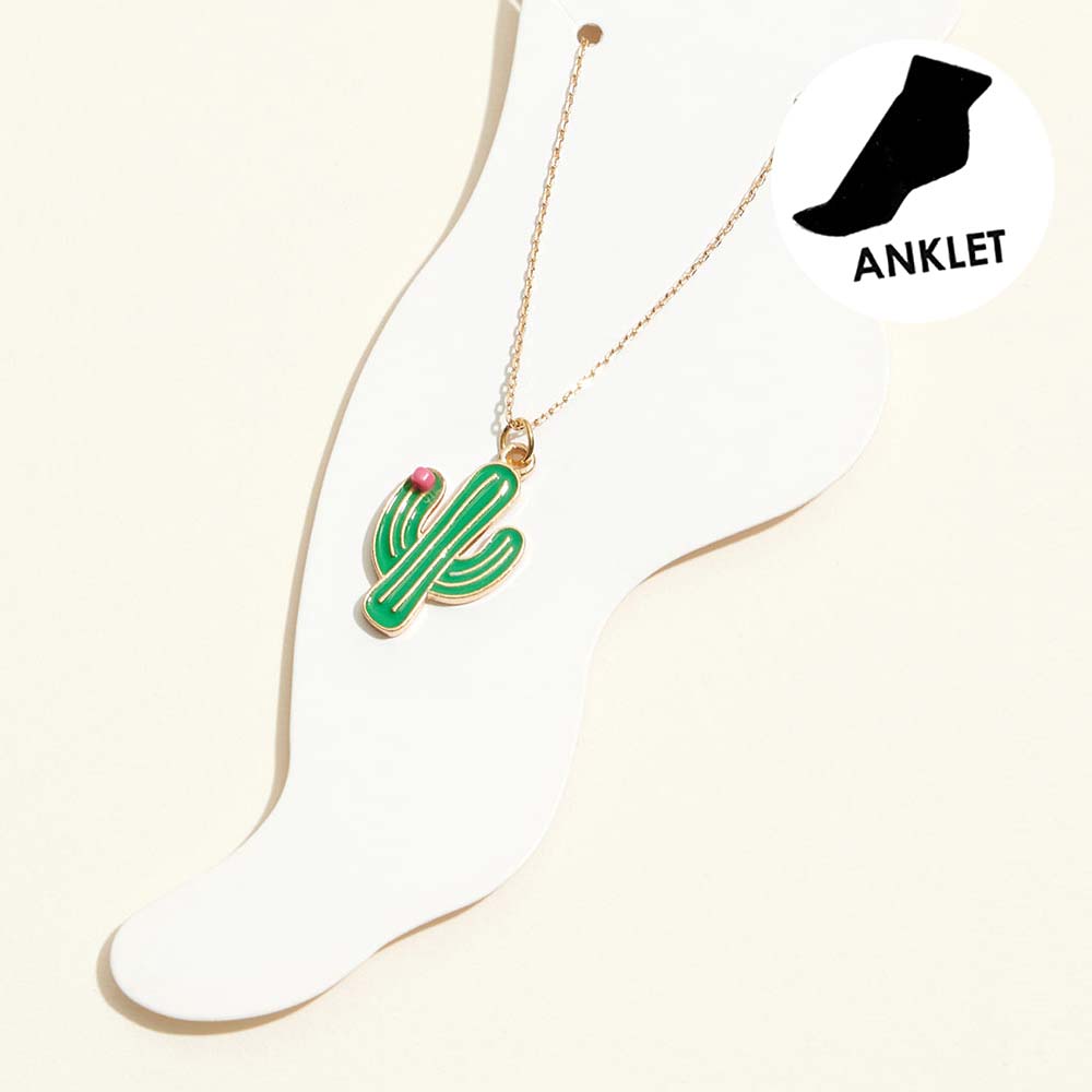 Madeline Love Green Enamel Cactus Charm Anklet - Anklets