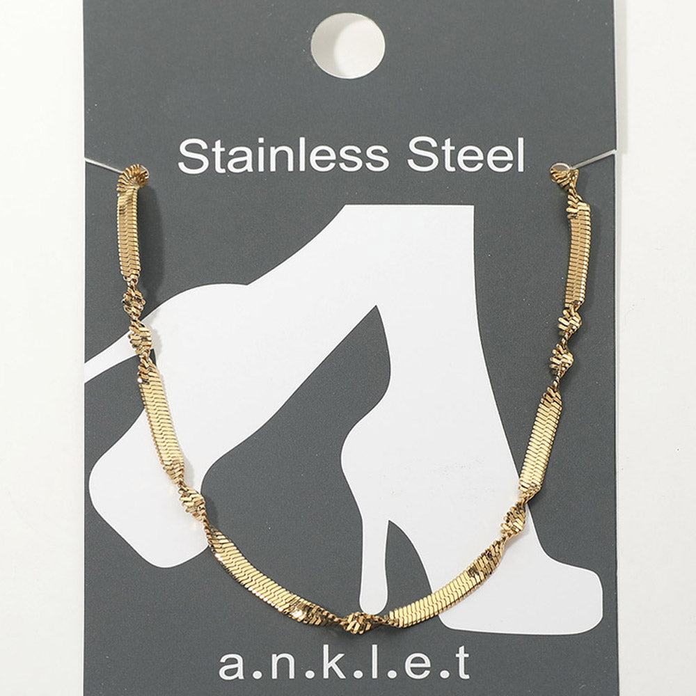 Madeline Love Gold Stainless Steel Twist Accent Herringbone Chain Anklet - Hair Accessories