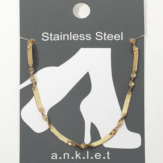 Madeline Love Gold Stainless Steel Twist Accent Herringbone Chain Anklet - Hair Accessories