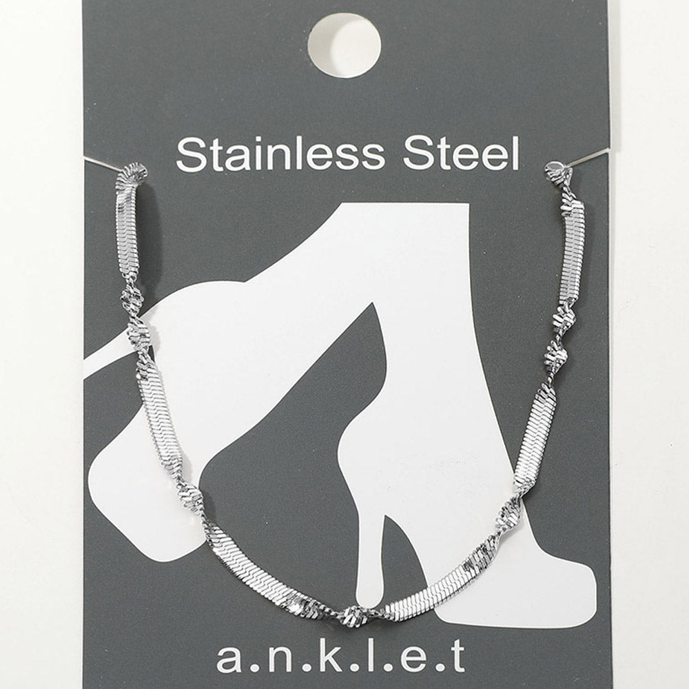 Madeline Love Rhodium Stainless Steel Twist Accent Herringbone Chain Anklet - Hair Accessories