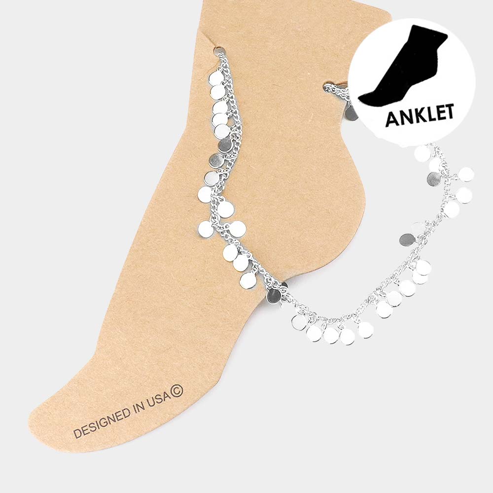 Madeline Love Rhodium Metal Disc Station Anklet - Anklets