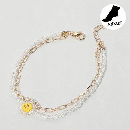 Madeline Love Clear, Gold Smile Accented Double Layered Anklet - Anklets