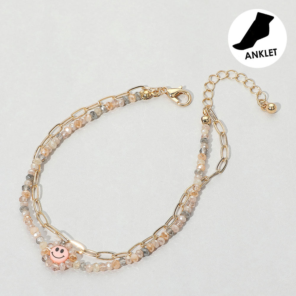 Madeline Love Multi, Pink Smile Accented Double Layered Anklet - Anklets