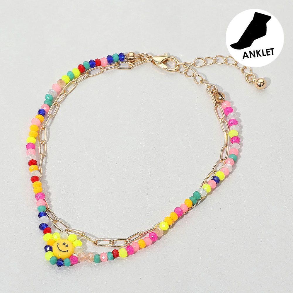 Madeline Love Multi Smile Accented Double Layered Anklet - Anklets