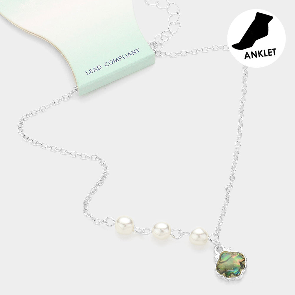 Madeline Love Abalone, Silver Pearl Pointed Abalone Shell Charm Anklet - Anklets