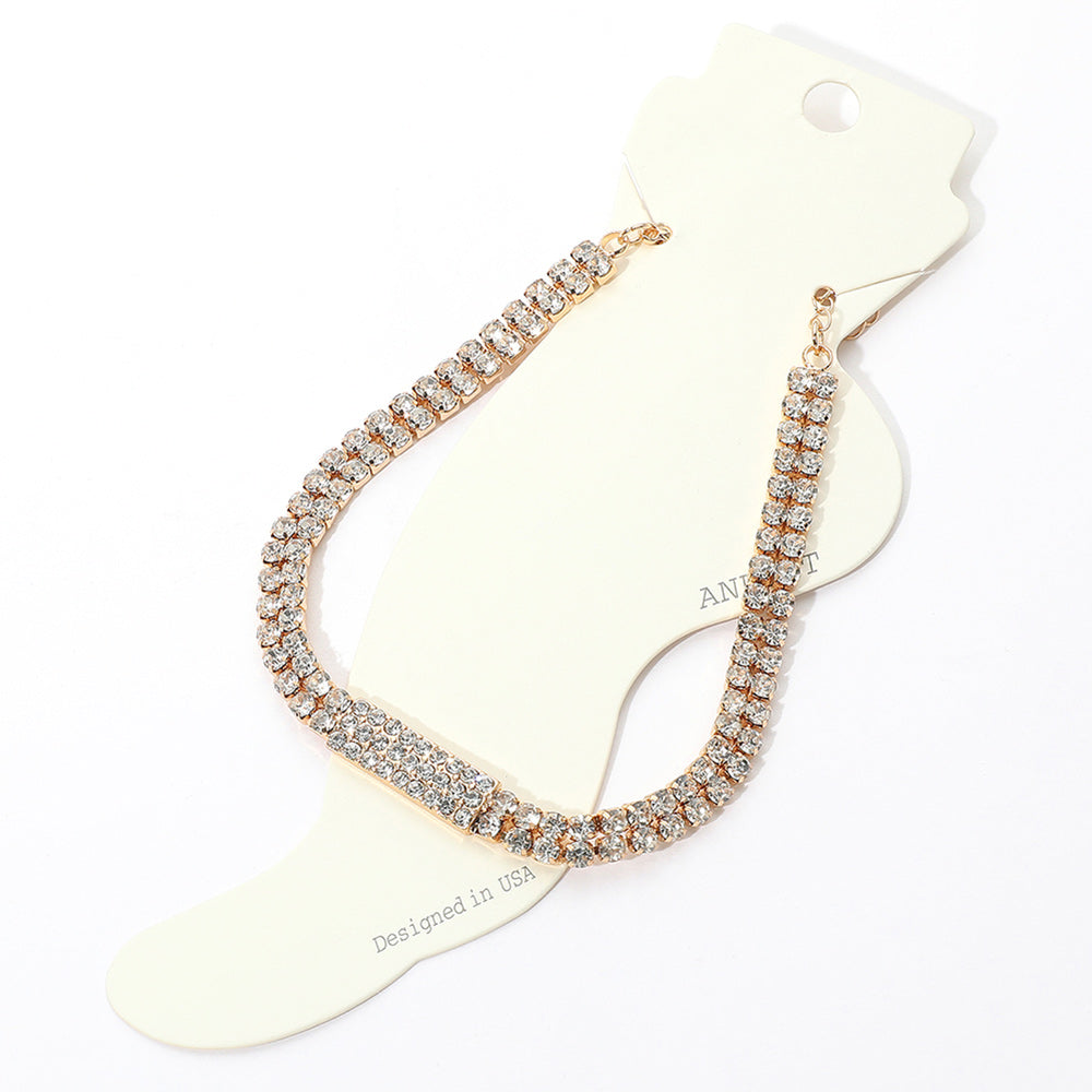 Madeline Love Clear, Gold Rhinestone Rectangle Accented Evening Anklet
