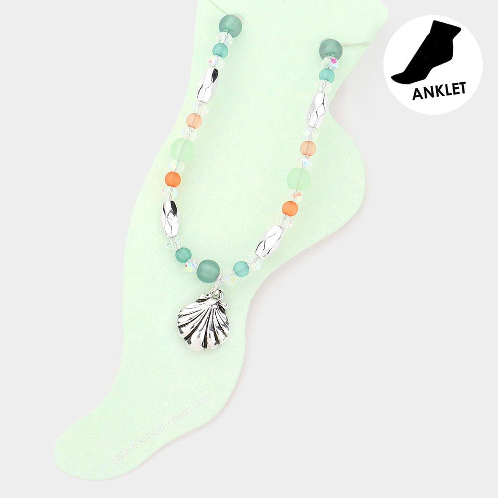 Multi Antique Metal Shell Charm Beaded Anklet