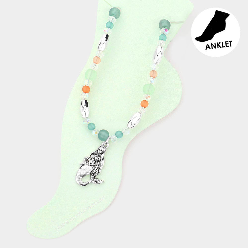 Multi Antique Metal Mermaid Charm Beaded Anklet