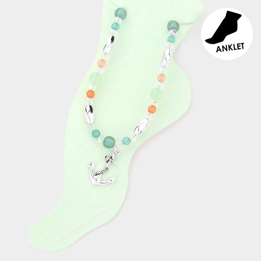 Madeline Love Multi Antique Metal Anchor Charm Beaded Anklet - Anklets