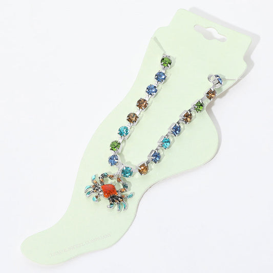 Madeline Love Multi Enamel Crab Charm Round Stone Anklet - Anklets