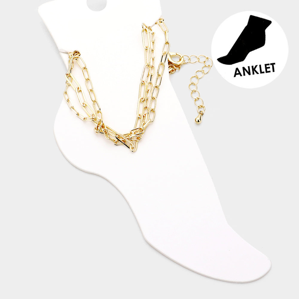 Madeline Love Gold Triple Metal Chain Layered Anklet - Anklets