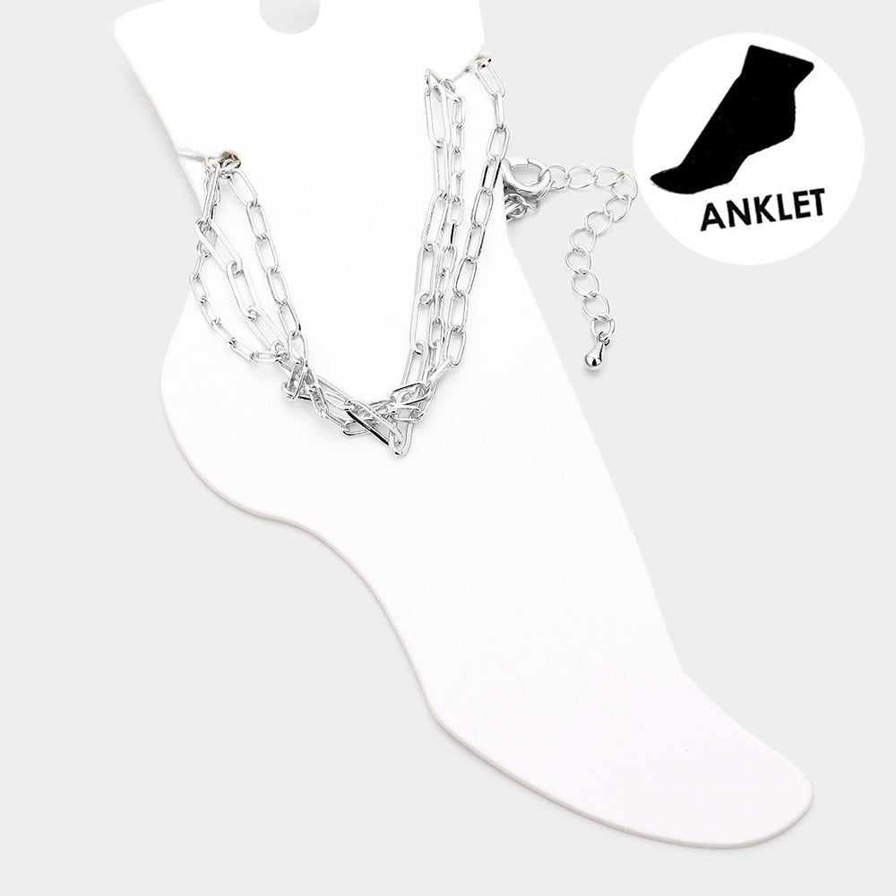 Madeline Love Rhodium Triple Metal Chain Layered Anklet - Anklets