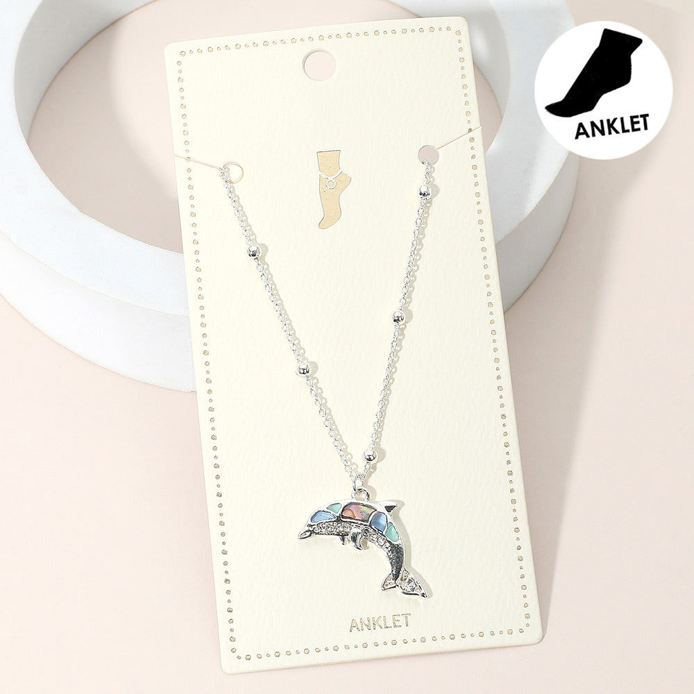 Madeline Love Multi, Silver Abalone Dolphin Charm Anklet - Anklets
