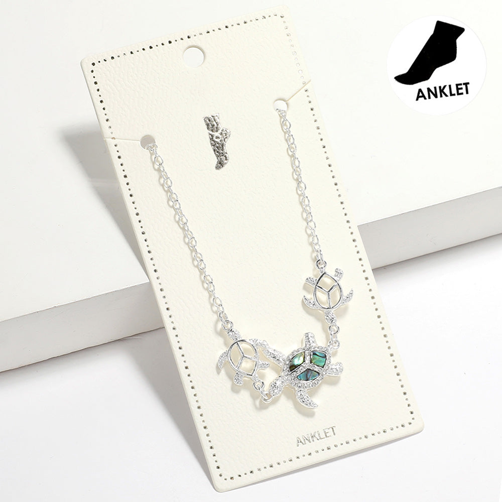 Madeline Love Abalone, Silver Abalone Turtle Pointed Anklet - Anklets